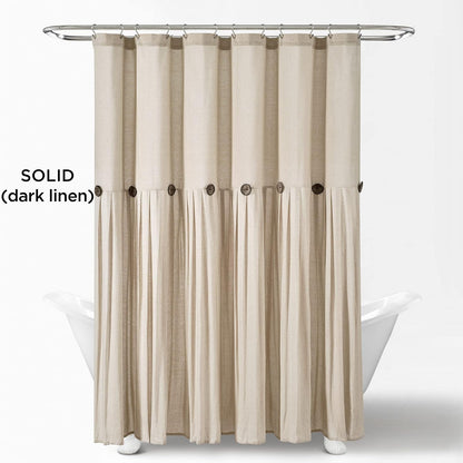 Lush Decor - Cortina de Ducha de Lino con Botones, 72 Pulgadas de Ancho x 72 Pulgadas de Largo, Lino Oscuro, Tela de Cortina de Ducha Color Beige, Cortina de baño rústica - Decoración de baño de