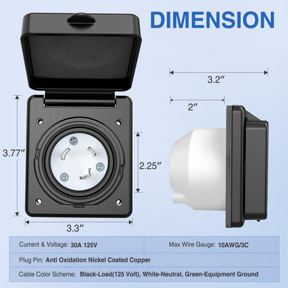 Nilight - Receptáculo de 30 amperios para autocaravana, 125 V, con bloqueo giratorio, NEMA L5-30P, caja de entrada con enchufe macho con brida cerrada y cerrada, con tapa para caravana, caravana,