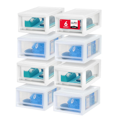IRIS USA 5.7 L Pequeño Cajón Apilable de Plástico, Paquete de 8, Organizador Apilable con Cajón Deslizable para Cocina Bajo Fregadero Despensa Sala de Manualidades Dormitorio Oficina, Blanco - 5.7 L - Paquete de 8 - Pequeño - Paquete de 8, Blanco