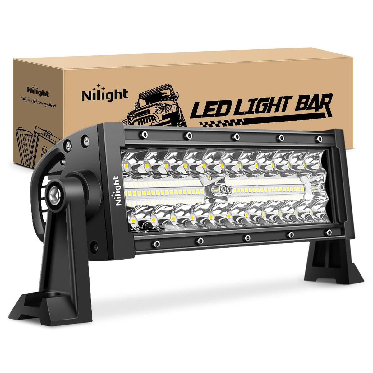 Nilight 18044C-A Barra de Luz LED de 9.5 Pulgadas, Triple Hilera, Combo de Inundación, 64 LED, para Camión/SUV/ATV/UTV