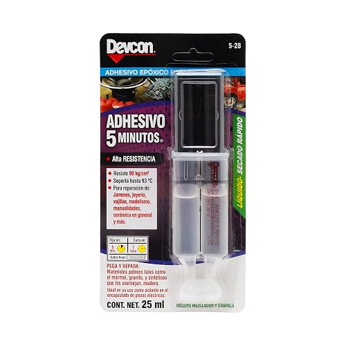 Devcon 5-28 Adhesivo Epoxico en Jeringa, Transparente, 5 Minutos, 25ml/0.84oz