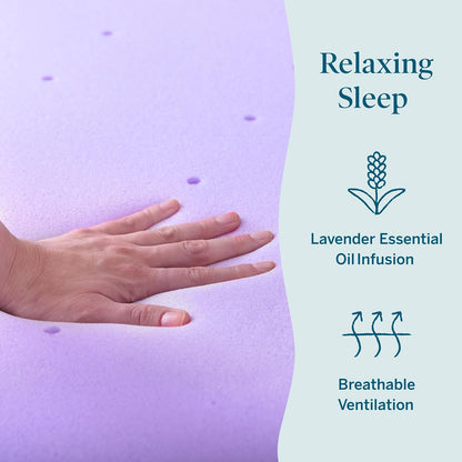 Lucid - Colchoneta de Memory Foam con Infusión de Lavanda - Sobrecolchón Ventilado de 10 cm - Topper para Colchón Refrescante - Sensación Suave y Acolchada - Alivia Puntos de Presión - Queen