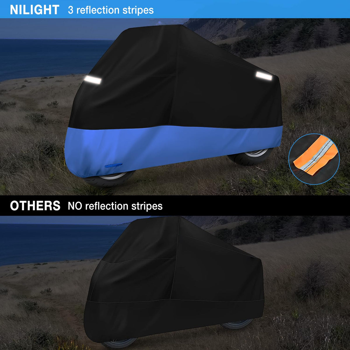 Nilight - Funda de Motocicleta Universal para Todas Las Estaciones, Tela Oxford con Agujero de Bloqueo, Impermeable, Duradera UV con Bolsa de Almacenamiento y Tira Reflectante Protectora, se Adapta a