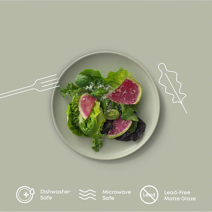 JoyJolt Mesa Platos de ensalada de gres redondos, 8 pulgadas, platos de almuerzo aptos para lavaplatos y microondas, juego de 6 platos de cocina rústicos modernos, platos de cocina para aperitivos