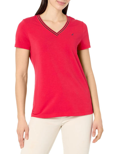 Nautica Playera Manga Corta Cuello en V para Mujer - Regatta Rojo - G