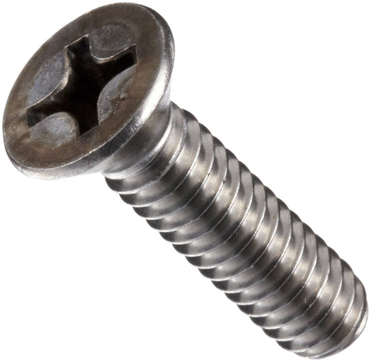 316 Stainless Steel Machine Screw, Plain Finish, Flat Head, Phillips Drive, 3" Length, 1/4"-20 Threads (Pack of 10)