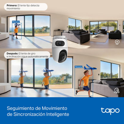 Tapo TP-Link C245D Cámara de Seguridad WiFi Interior - Doble Lente 2K - Cobertura 360° - Visión Nocturna Infrarroja - Detección de Movimiento - Audio Bidireccional - 512GB - App