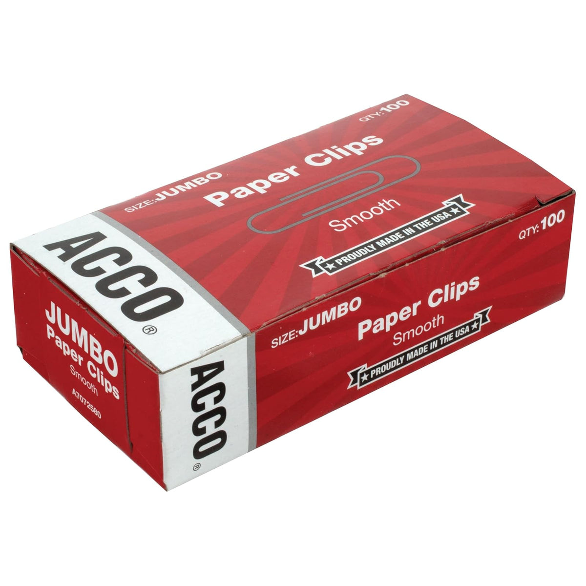 Acco Jumbo Paper Clips, Smooth, 100 Per Pack
