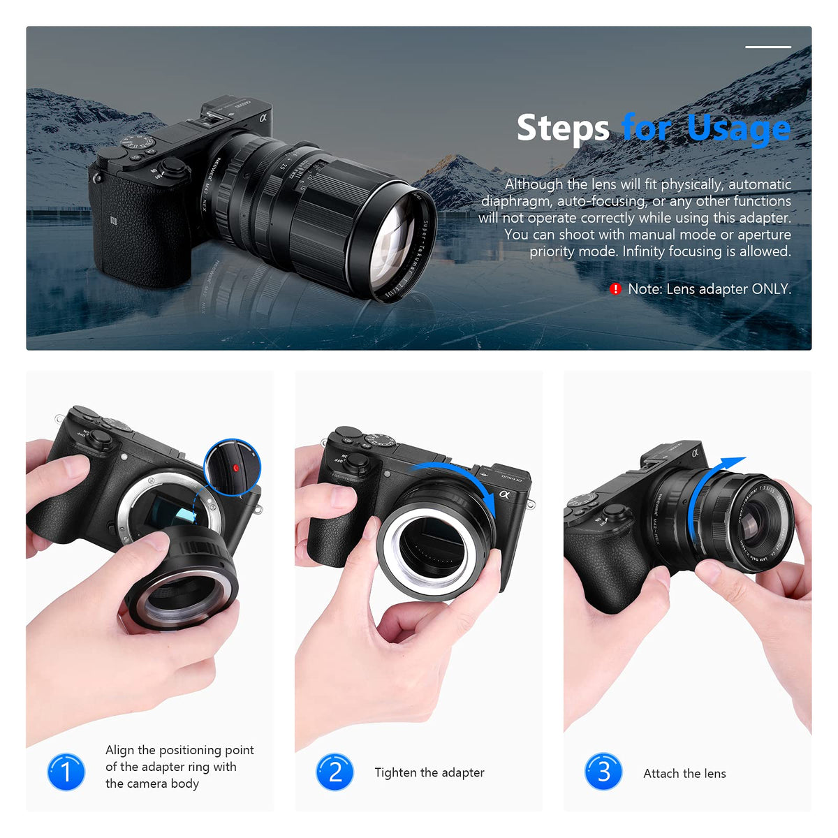 NEEWER Lens Mount Adapter for M42 Lens to Sony NEX E-Mount Camera,Fits Sony A7 A7S/A7SII A7R/A7RII A7II A3000 A6000 A6300 NEX-3 NEX-3C NEX-5 NEX-5C NEX-5N NEX-5R NEX-6 NEX-7 NEX-VG10/20