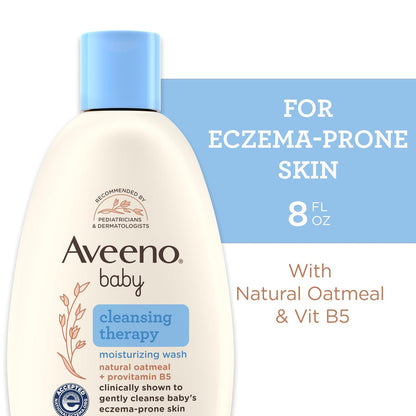 Aveeno Baby Cleansing Therapy Body Wash | 8 oz, avena natural, provitamina B5, hipoalergénico, piel sensible y propensa al eccema