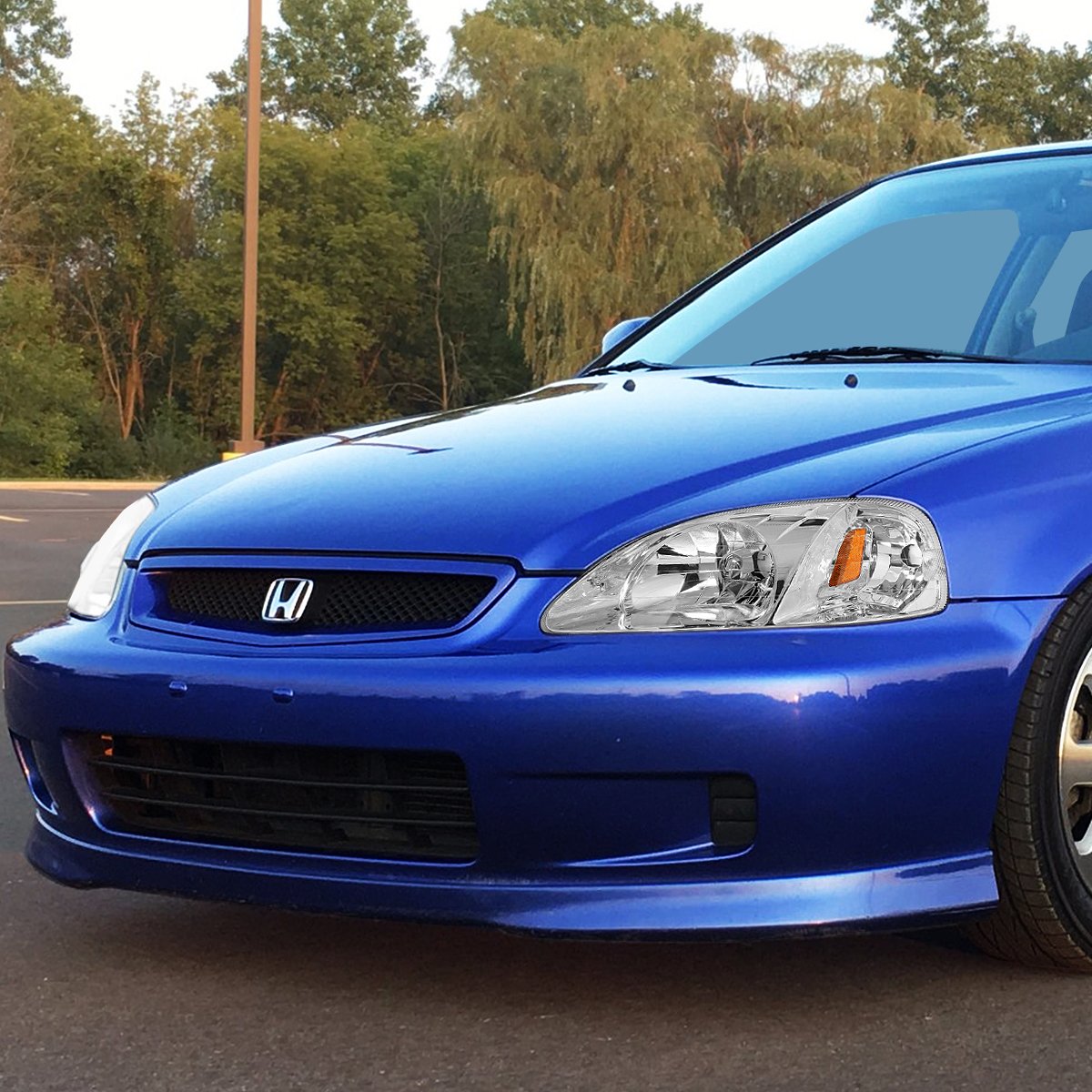 DNA MOTORING Par de faros delanteros compatibles con Honda Civic 99-00, cromo/ámbar, HL-OH-HC99-CH-AM