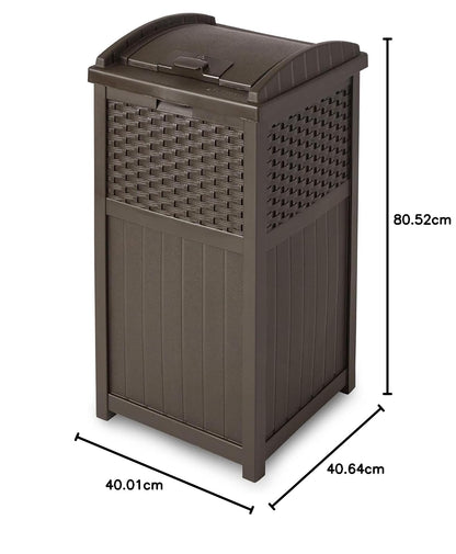 Suncast - Escondite de Basura Comercial para Exteriores de 33 galones con Tapa para Bolsas de Basura de 30 a 33 galones para cochera, Patio Trasero o jardín, café
