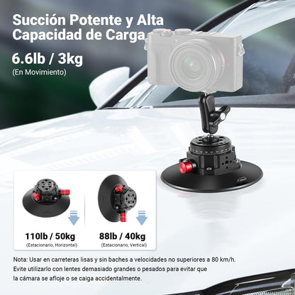 NEEWER Soporte de Succión para Cámara de 6" con Brazo Mágico de Cabeza Esférica, Soporte de Metal para Automóvil, en el Automóvil o Vidrio de Ventana con Orificios de Montaje ARRI de 1/4" 3/8",CA013