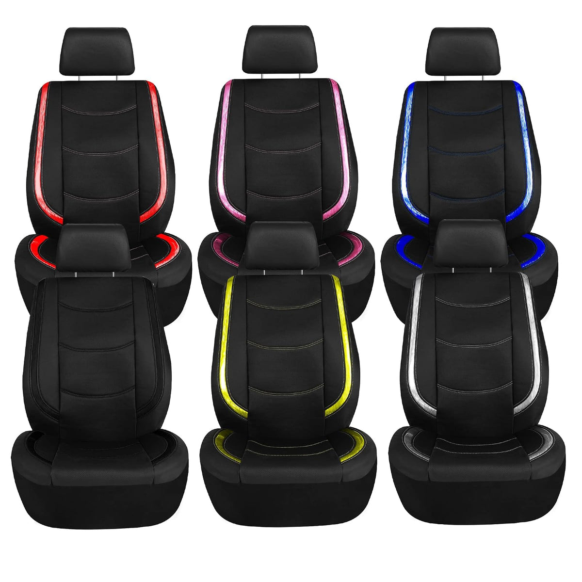 FH Group Juego Completo de Fundas de Asiento de Piel Sintética Universal PU013BLACK115-AVC, Negro