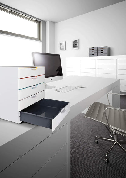 Durable 762527 - Cajonera (A4, varios colores), 5 Fächer | Plástico ABS estable, para formatos A4 y C4, cajones apilables con tope de extracción, 280x292x356 mm, Made in Germany