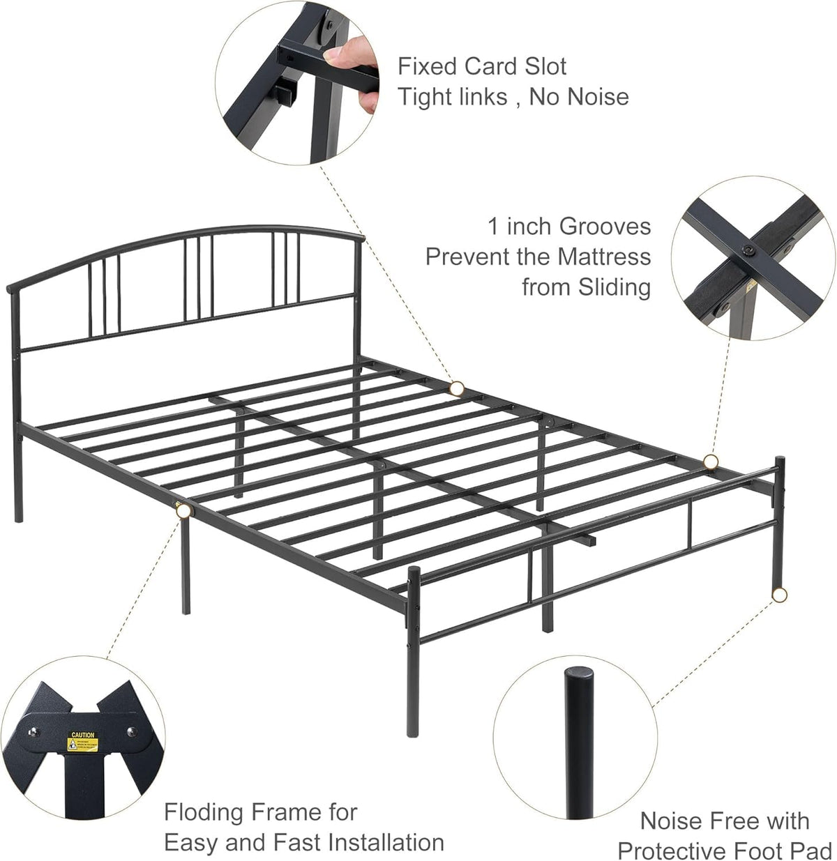 VECELO Base de Cama Queen,Base de colchón de Plataforma de Metal de 14 Pulgadas con cabecero, Soporte de Listones de Acero, no Necesita somier, fácil Montaje