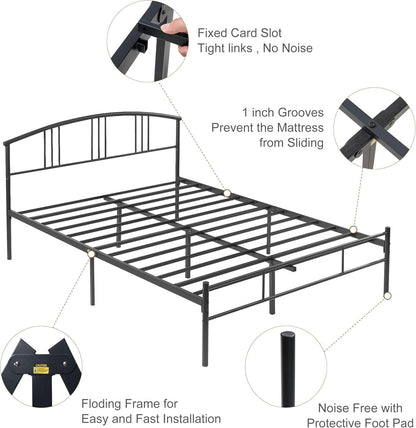 VECELO Base de Cama Queen,Base de colchón de Plataforma de Metal de 14 Pulgadas con cabecero, Soporte de Listones de Acero, no Necesita somier, fácil Montaje