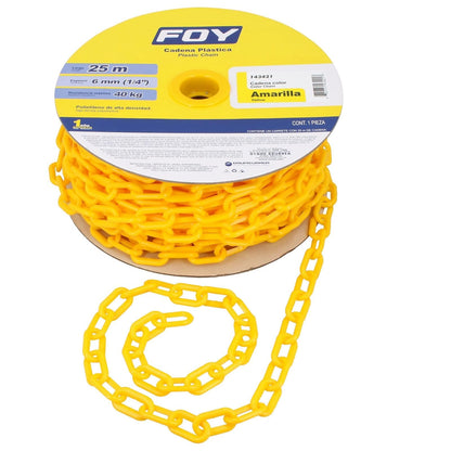 Foy 143421 Cadena plástica calibre 6 mm de 25 m, color amarillo