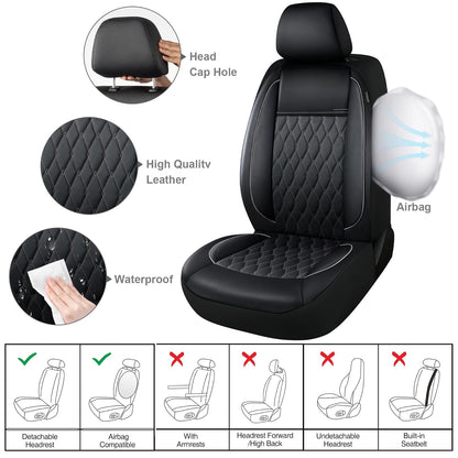 CAROMOP - Juego de 2 Fundas de Asiento de Automóvil de Piel sintética, Fundas de Asiento de Lujo y cómodas para Automóviles, Fundas Interiores compatibles con airbag, Ajuste Universal para SUV, Furgonetas