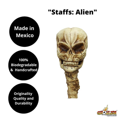 Ghoulish Productions Staffs Alien, Accesorio de Bastón de Cráneo de Alien, Complemento para Disfraz de Marciano Ideal para Halloween y Fiestas de Disfraces