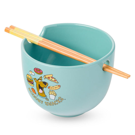 Silver Buffalo Scooby-Doo Scooby Snacks - tazón de arroz de cerámica con palillos, apto para microondas, 20 onzas