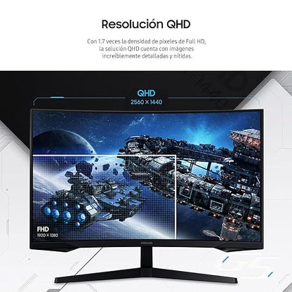 Samsung 27" Odyssey Monitor G55C QHD 165Hz,Frecuencia de actualización de 165 Hz y Tiempo de Respuesta de 1 ms (MPRT), Resolución QHD, Curvatura 1000R, AMD FreeSync, HDR10 LS27CG552ELXZX