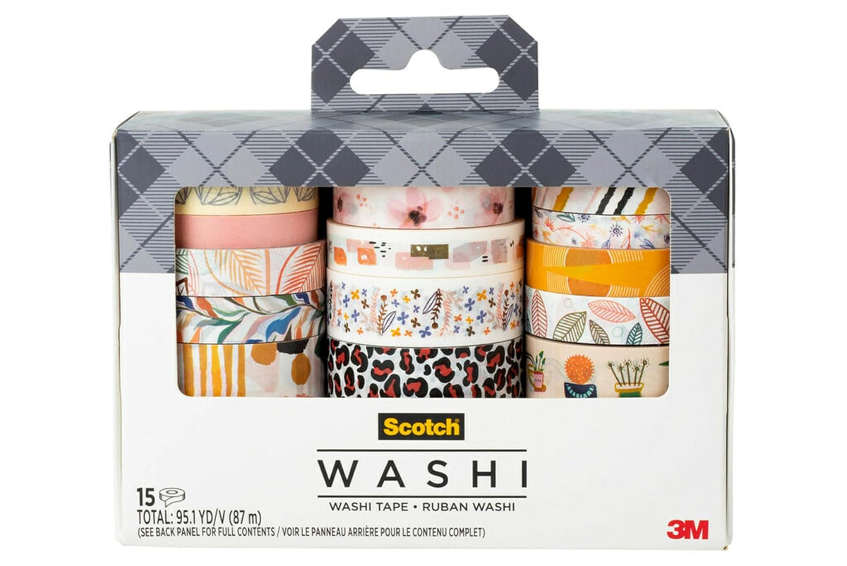 Scotch Washi - Cinta de diseño caprichoso, 15 rollos, ideal para diario de balas, álbumes de recortes y decoración de bricolaje (C1017-15-P5)