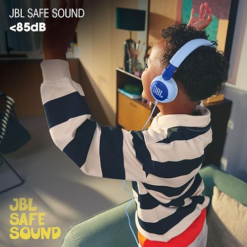 JBL Junior 320 - Auriculares con Cable en la Oreja para niños, Sonido Seguro (<85dB), micrófono Integrado, Apto para niños y Personalizable con Pegatinas Incluidas (Morado)