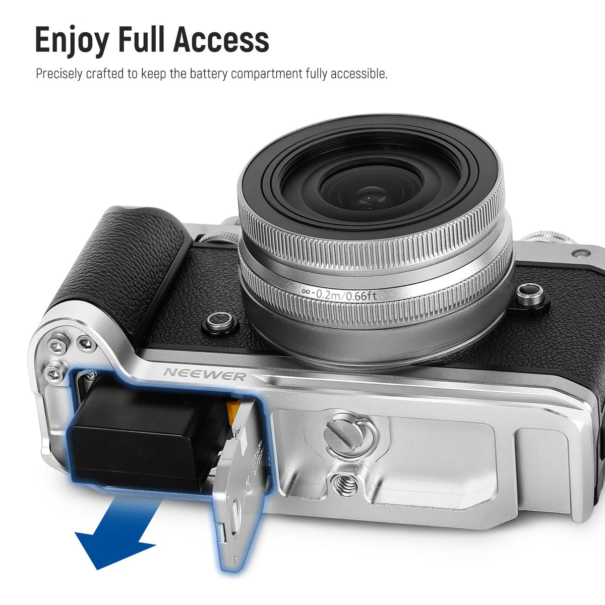 NEEWER L-Shape Grip para Nikon Z FC, Empuñadura en Forma de L de Aleación de Aluminio con Mango de Cuero Retro, 1/4" Rosca, Zapata Fría y Cola de Milano Arca, Compatible con Nikon Z FC(VS108)