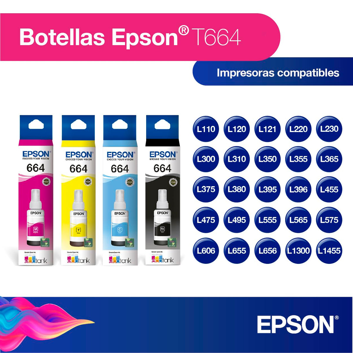 Epson Ecofit Botellas de Tinta Neg-Cian-Mag-Ama T664 4 Unidades