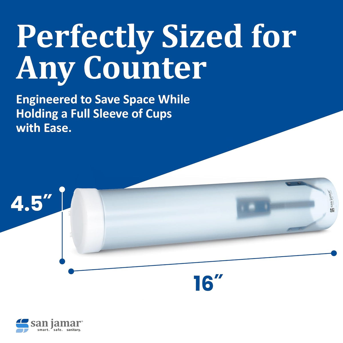 San Jamar C3165 Medium Pull Type Water Cup Dispenser, Fits 4oz to 10oz Cone and Flat Cup Size, 2-1/4" to 3-1/4" Rim, 16" Tube Length, Frosted Blue