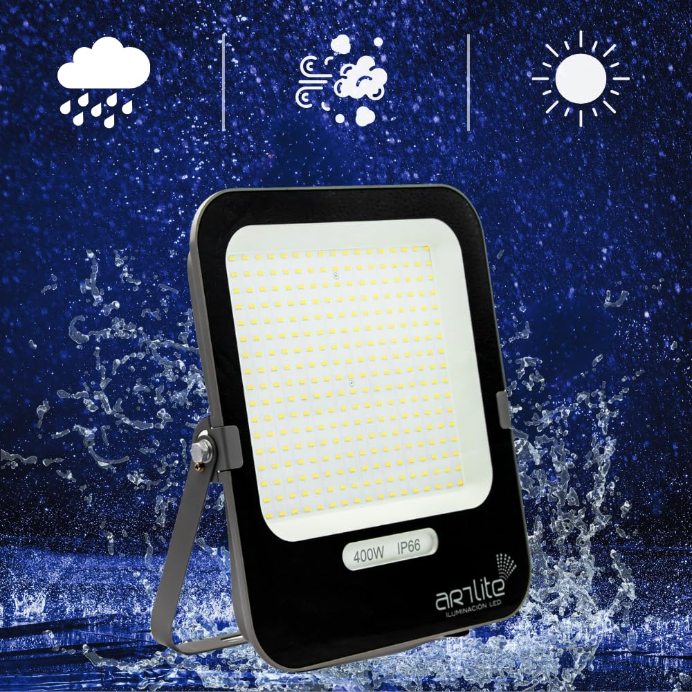 Reflector Artlite LED SMD Cuadrado Slim Blanco Frío 400W Alta Potencia 50,000 Lúmenes 6500K IP66 125Lm/W Apertura 120°