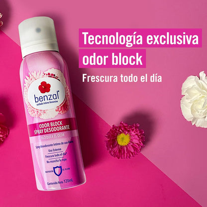 Benzal Spray Íntimo 4 Pack Odor-Block Manzanilla Piel Sensible Baby Power, 120ml c/u