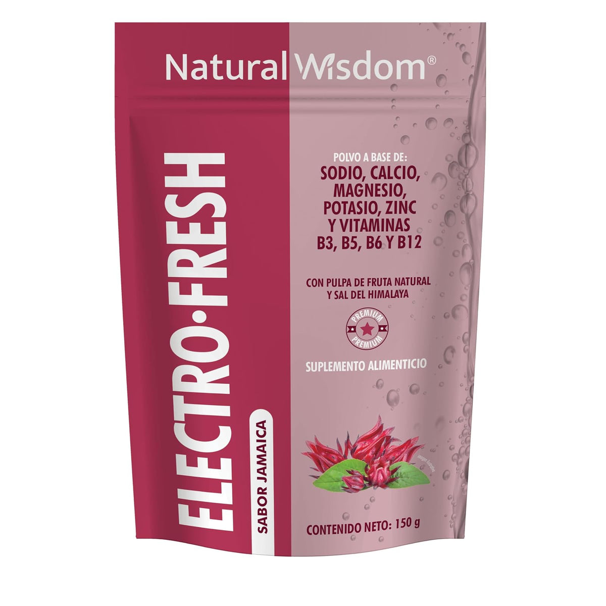 NW Electrolitos en Polvo Sin Azucar Electro-Fresh Hidratación con Minerales | Sodio Potasio Calcio Magnesio Zinc | Sal del Himalaya | Sabor Jamaica con Vitaminas | Pulpa de Fruta Natural