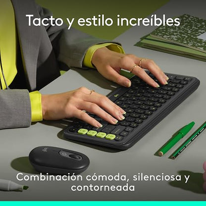 Logitech Pop Icon Combo, combinación de Teclado y Mouse Bluetooth, Escritura cómoda, Teclas y Botones programables, clics discretos, Easy-Switch hasta para 3 Dispositivos - Grafito
