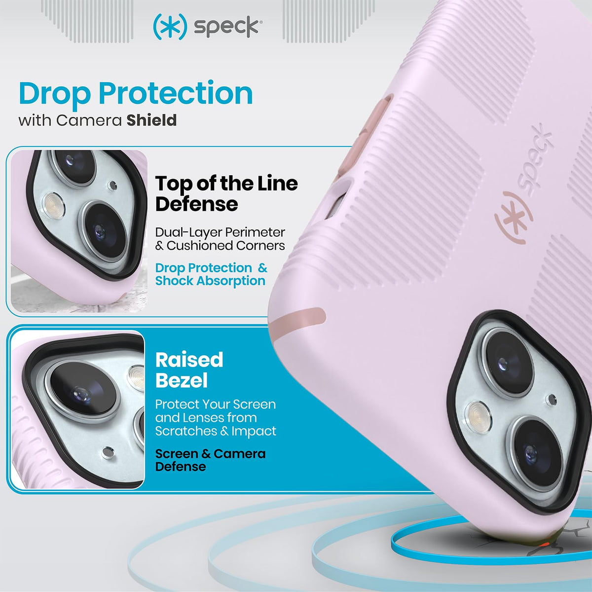 Speck - Funda para iPhone 15, 14 y 13, diseñada para MagSafe, protección contra caídas de 8 pies, resistente a arañazos, tacto suave, agarre adicional, color Lila/pétalo de clavel