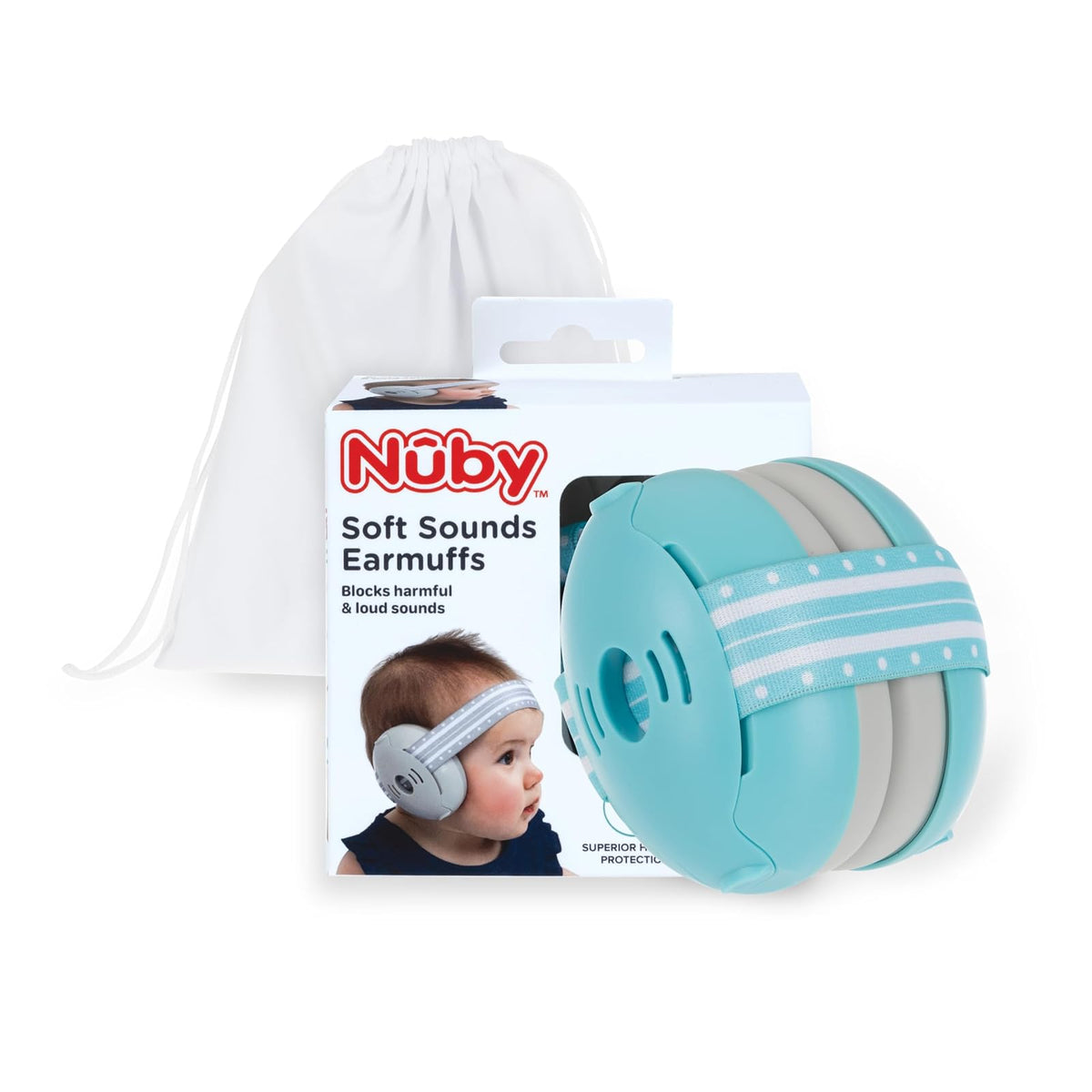 Nuby Soft Sounds - Orejeras ajustables para bebé para protección contra ruidos fuertes, ideales para espectáculos de aire, fuegos artificiales, viajes en vuelo y mucho más Azul solamente.
