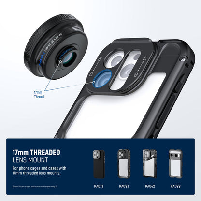 NEEWER 170° 14mm VR Fish Eye Lens con 17mm Rosca Lens Clip, Panoramic Ojo Pez para Live Streaming, Paisajismo Exterior, Arquitectura Compatible con iPhone 17 16 Pro MAX Android S25 Ultra, LS-77