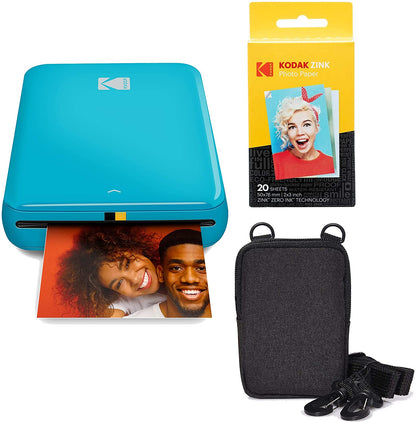 Kodak Step Instant Photo Printer with Bluetooth/NFC, Zink Technology & Kodak App for iOS & Android (Blue) Go Bundle