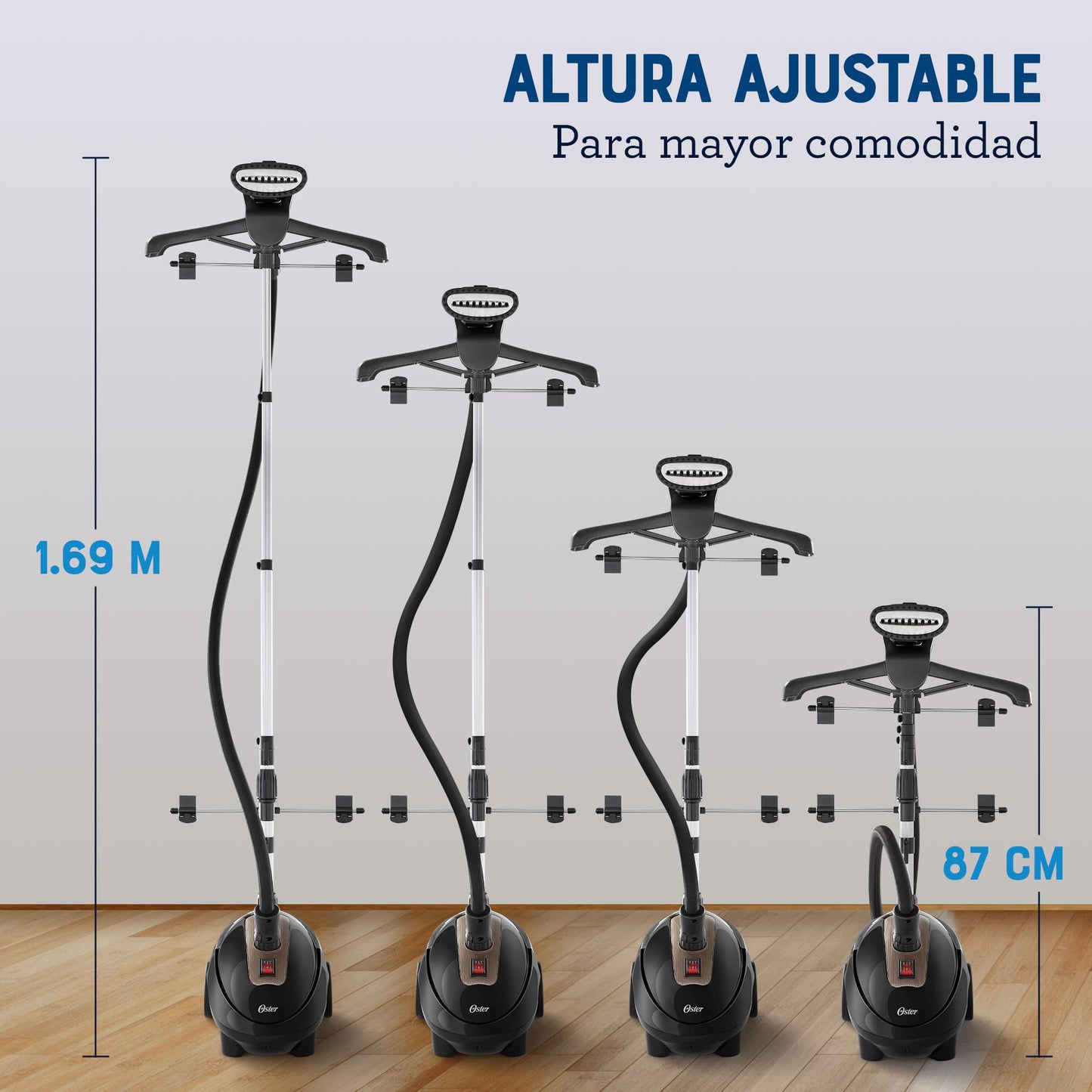 Oster® Vaporizador de Ropa de Pedestal Vertical, con Gancho 360° para Sostener las Prendas, Negro
