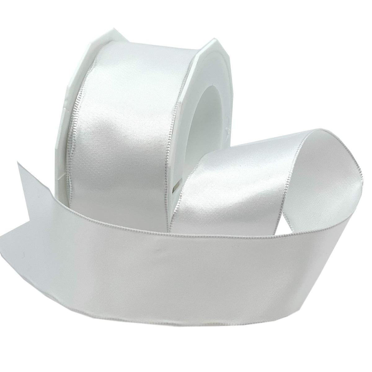Morex Cinta de satén con alambre, envoltura de regalo, decoración de Navidad y boda, cintas de seda para manualidades y arreglos florales, 1-1/2 pulgadas por 10 yardas, blanco