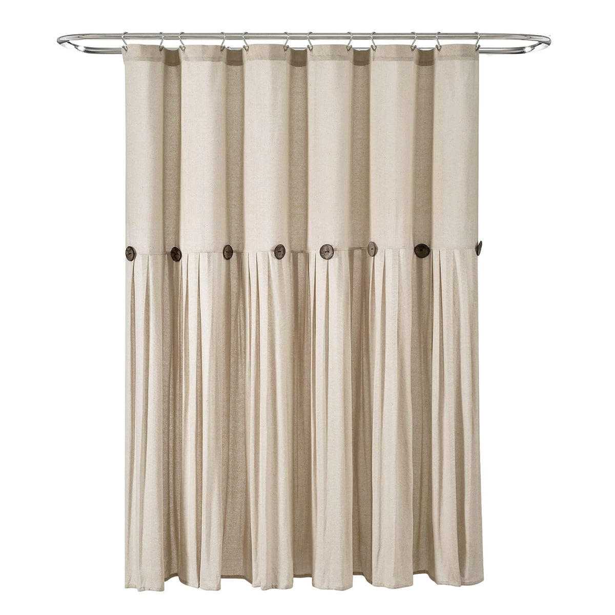 Lush Decor - Cortina de Ducha de Lino con Botones, 72 Pulgadas de Ancho x 72 Pulgadas de Largo, Lino Oscuro, Tela de Cortina de Ducha Color Beige, Cortina de baño rústica - Decoración de baño de