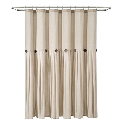 Lush Decor - Cortina de Ducha de Lino con Botones, 72 Pulgadas de Ancho x 72 Pulgadas de Largo, Lino Oscuro, Tela de Cortina de Ducha Color Beige, Cortina de baño rústica - Decoración de baño de