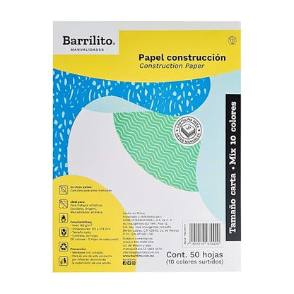 Barrilito Block papel construcción carta Mix de 10 colores, Paquete con 50 Hojas. 7442PCT