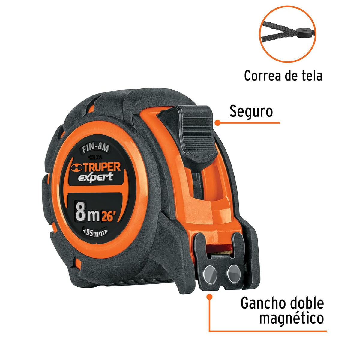 Truper Expert FIN-8M, Flexómetro industrial contra impactos 8 m cinta 25 mm