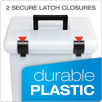 Pendaflex - Caja de archivo portátil, color blanco esmerilado, tapa con bisagras con cierre de doble cierre (41745AMZ)