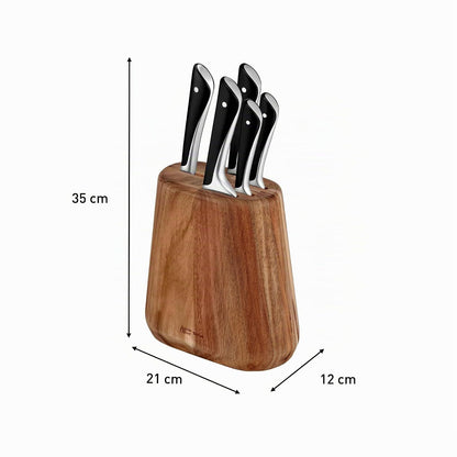 T-fal Juego de Cuchillos de Cocina 5 Piezas + Bloque de Madera de Acacia, Marrón y Negro, para Cocina y Casa | K267S556