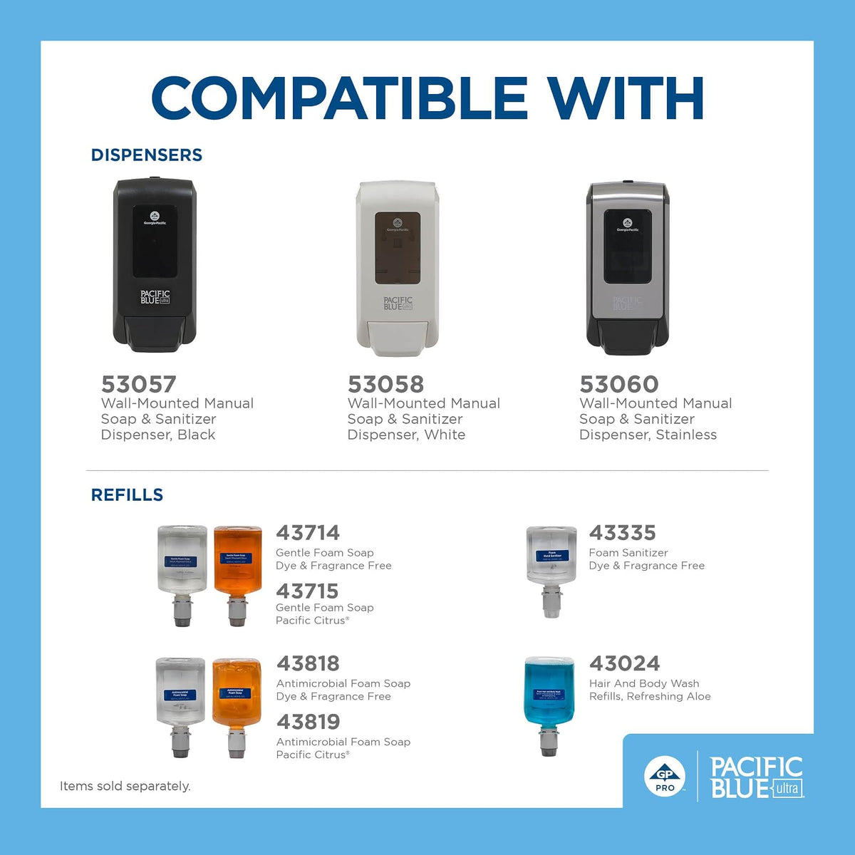 Pacific Blue Ultra™ Wall-Mounted Manual Dispenser for Foaming Hand Soap and Hand Sanitizer by Georgia-Pacific, Black, 53057, 11.5” W x 5.6” D by 4.4” H