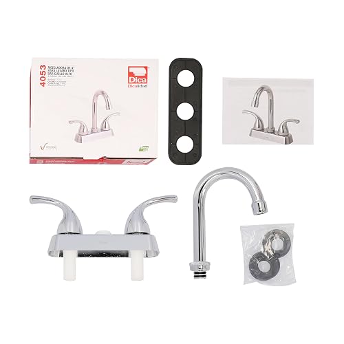 DICA, Mezcladora 4" para Lavabo Tipo Bar, Cuello Alto, Manerales de Plastico ABS, Acabado Cromo, Acero Inoxidable, 4053