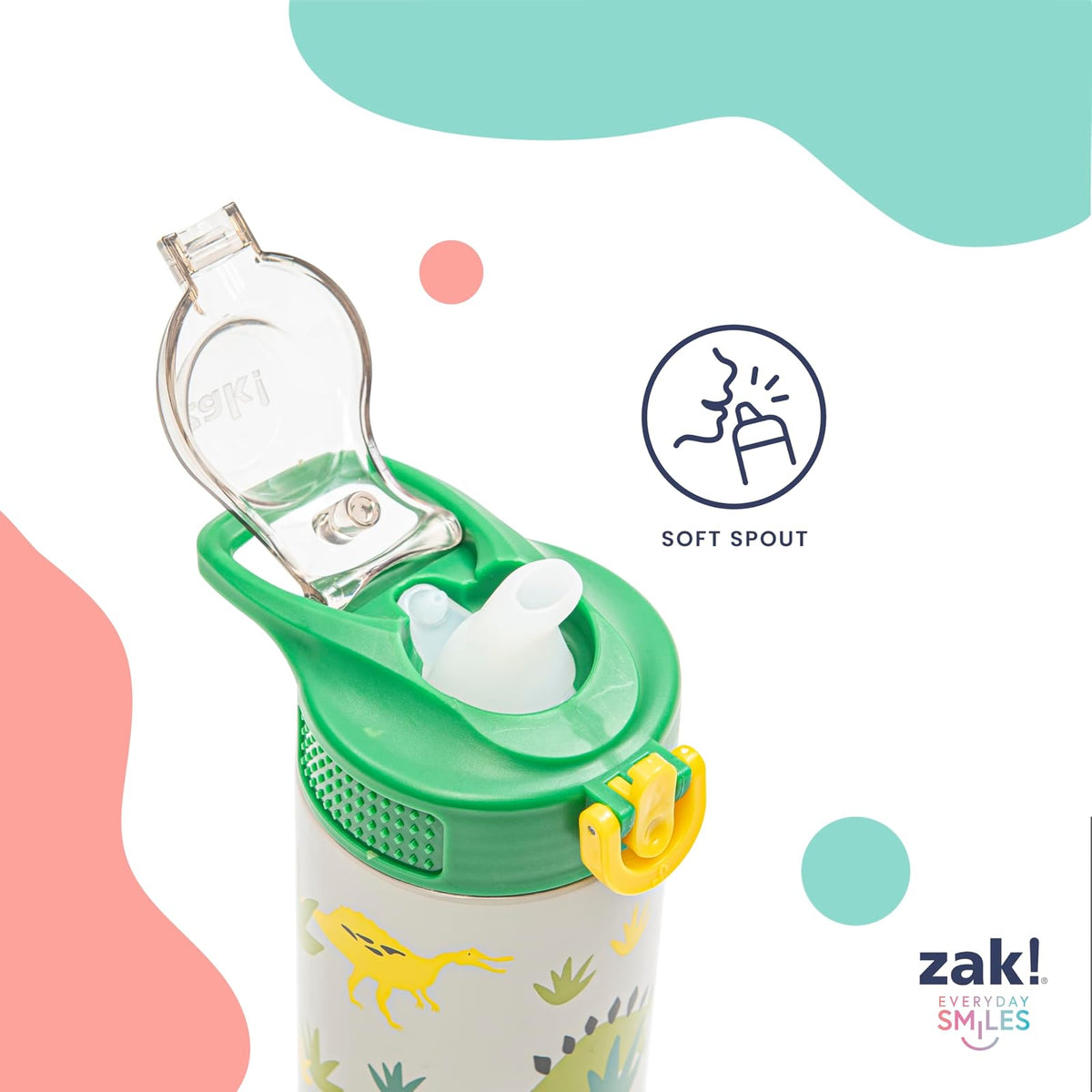 Zak Designs Disney Moana Sage - Botella de agua para niños para la escuela o los viajes, botella de agua de acero inoxidable de 14 onzas con popote, mango y a prueba de fugas, cubierta de boquilla